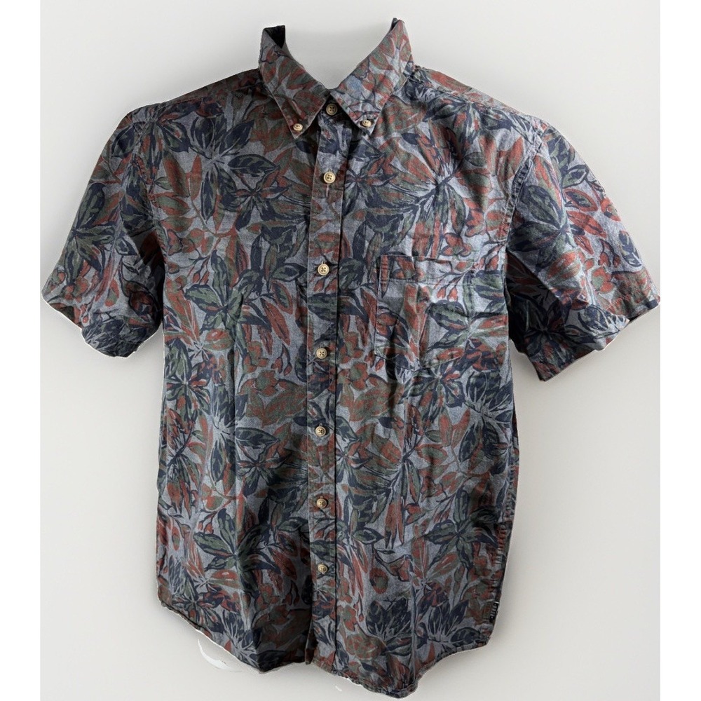 ROWM Mens Large L Tropical Leaf Print Short Sleeve Button Down Cotton Shirt